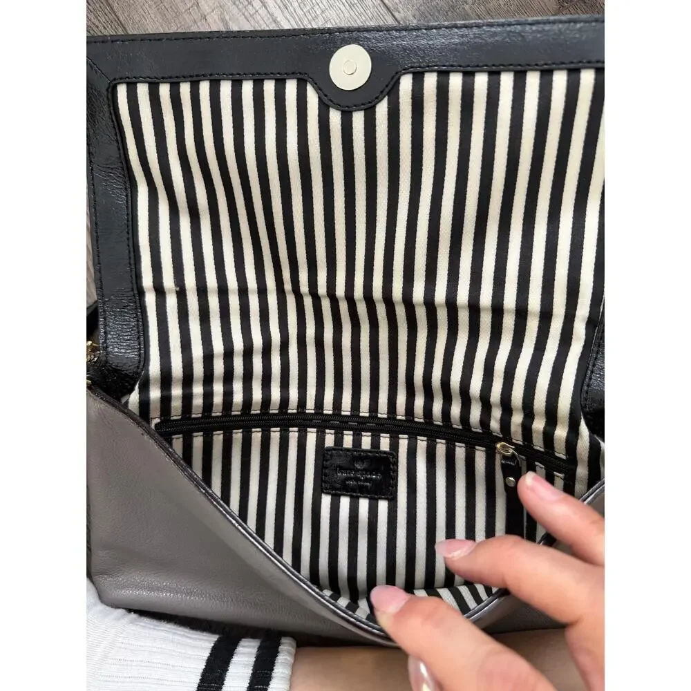Kate Spade New York Kirk Park Clutch Bag Gray Leather Black Bow Magnetic Flap